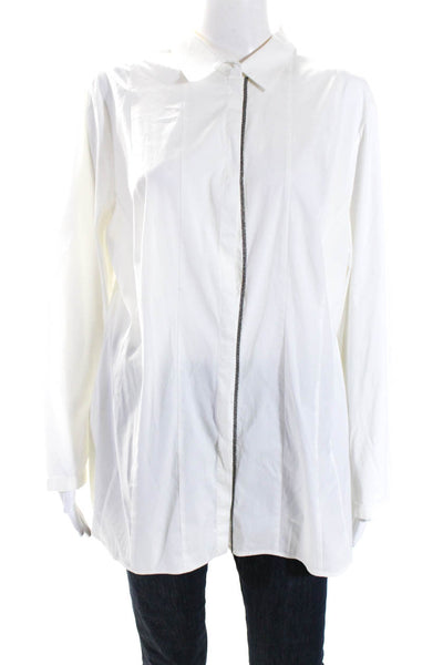 BASLER Women's Collared Long Sleeves Button Down Shirt White Size M