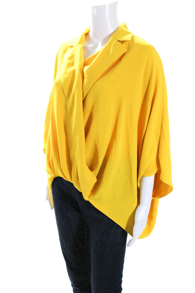 Trina Turk Women's Collared Short Sleeves V-Neck Cinch Blouse Yellow Size M/L