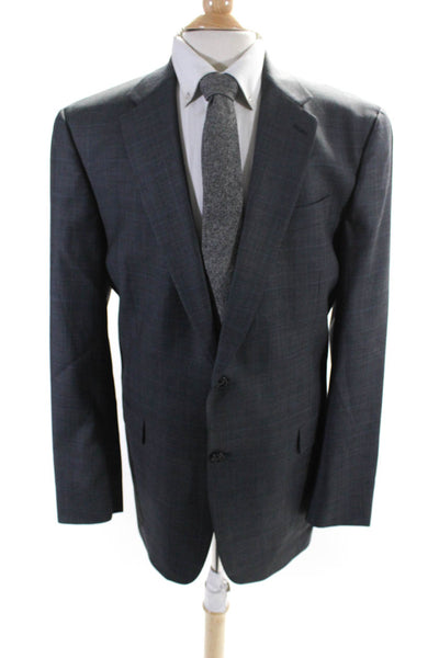 Hart Schaffner Marx Mens Plaid Two  Button Blazer Jacket Gray Size 44 Long