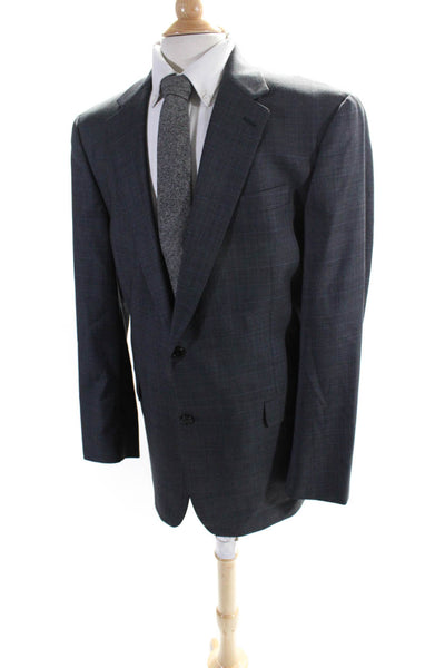 Hart Schaffner Marx Mens Plaid Two  Button Blazer Jacket Gray Size 44 Long