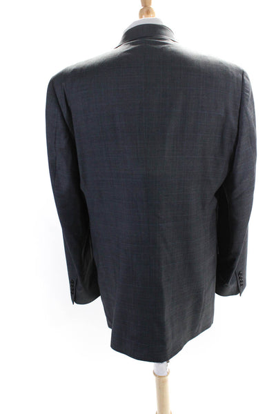 Hart Schaffner Marx Mens Plaid Two  Button Blazer Jacket Gray Size 44 Long