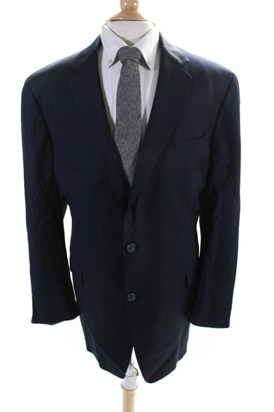 Hart Schaffner Marx Mens Two Button Blazer Jacket Navy Blue Size 48 Long