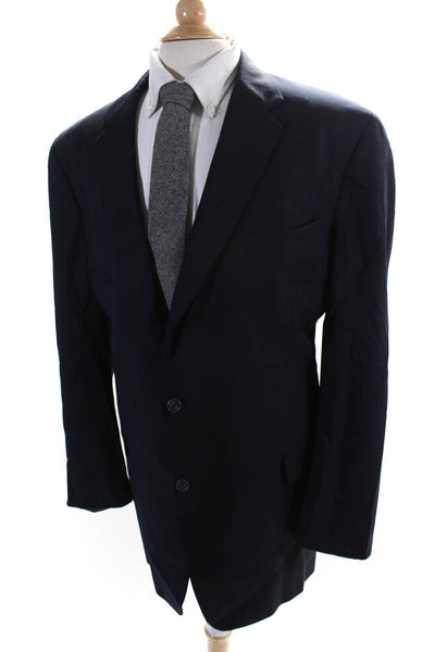 Hart Schaffner Marx Mens Two Button Blazer Jacket Navy Blue Size 48 Long