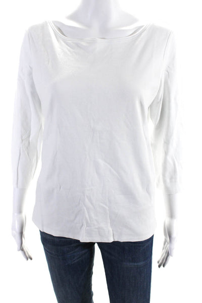 Eileen Fisher Womens Cotton Boat Neck Long Sleeve T-Shirt Top White Size L