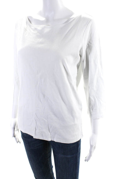 Eileen Fisher Womens Cotton Boat Neck Long Sleeve T-Shirt Top White Size L