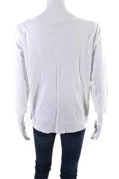 Eileen Fisher Womens Cotton Boat Neck Long Sleeve T-Shirt Top White Size L