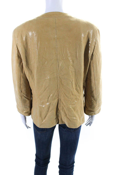 Lafayette 148 New York Womens Leather V-Neck Button Up Jacket Yellow Size 12