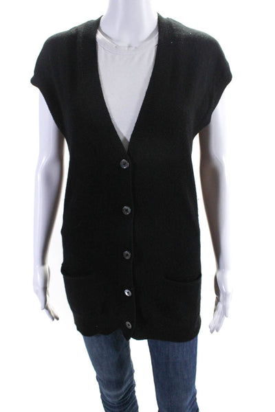 Vince Womens Cashmere V-Neck Sleeveless Button Up Sweater Blouse Black Size XS