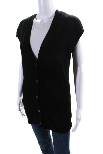 Vince Womens Cashmere V-Neck Sleeveless Button Up Sweater Blouse Black Size XS