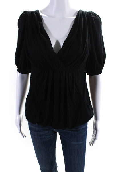 ABS Collection Womens V-Neck Short Sleeve Pullover Blouse Top Black Size S