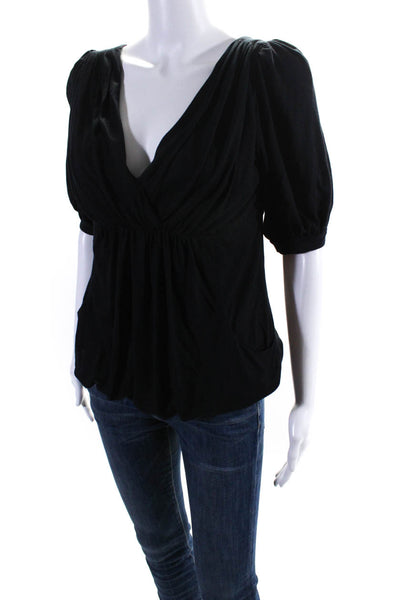 ABS Collection Womens V-Neck Short Sleeve Pullover Blouse Top Black Size S