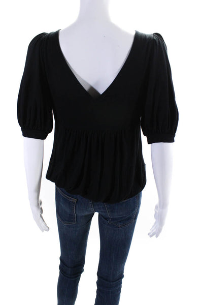 ABS Collection Womens V-Neck Short Sleeve Pullover Blouse Top Black Size S