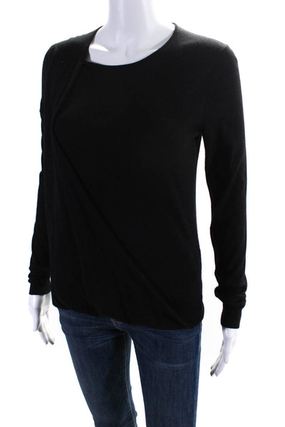 Theory Womens Wool Blend Knit Round Neck Pullover Sweater Top Black Size S