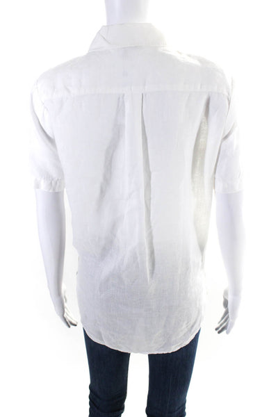 Theory Womens Linen Collared Short Sleeve Button Up Blouse Top White Size P