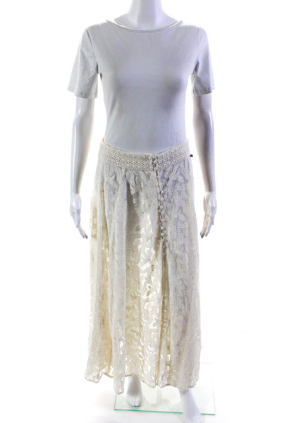 Z&L Europe Womens Button Front Mesh Embroidered Midi A Line Skirt White Small