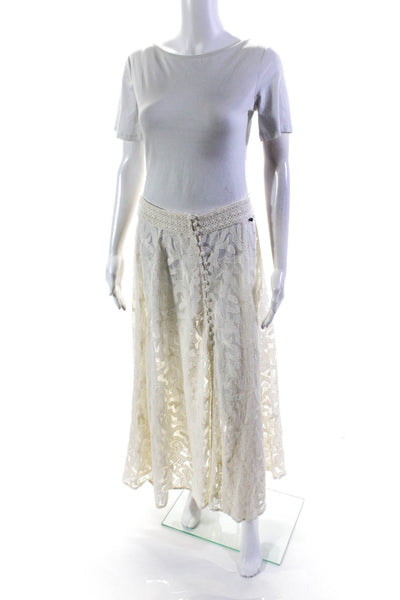 Z&L Europe Womens Button Front Mesh Embroidered Midi A Line Skirt White Small