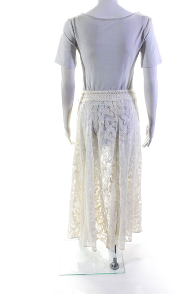 Z&L Europe Womens Button Front Mesh Embroidered Midi A Line Skirt White Small