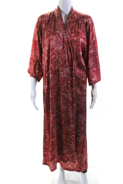 Karmamia Womens Open Front Paisley Printed Satin Long Kimono Red One Size