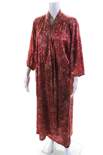 Karmamia Womens Open Front Paisley Printed Satin Long Kimono Red One Size