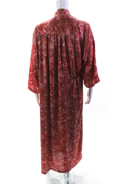 Karmamia Womens Open Front Paisley Printed Satin Long Kimono Red One Size