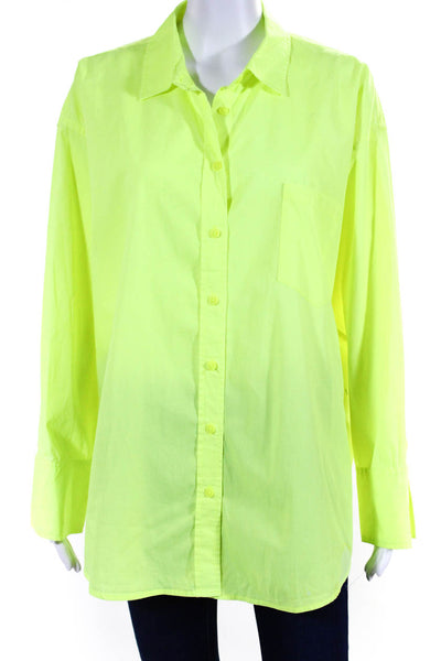 From Future Women's Collared Long Sleeves Button Down Shirt Neon Green Size M