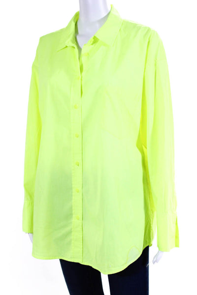 From Future Women's Collared Long Sleeves Button Down Shirt Neon Green Size M