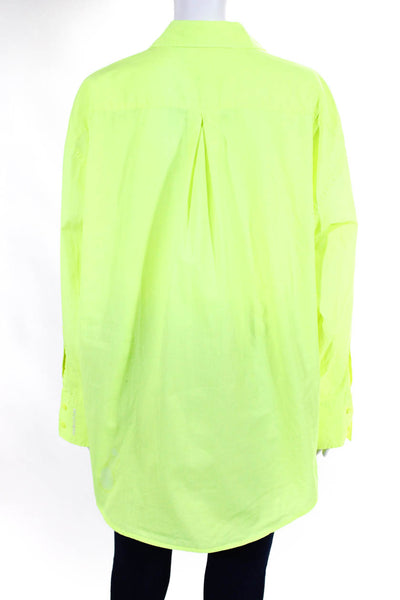 From Future Women's Collared Long Sleeves Button Down Shirt Neon Green Size M