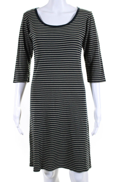 Christina Lehr Womens Striped Long Sleeves Shirt Dress Navy Blue Gray Size 3