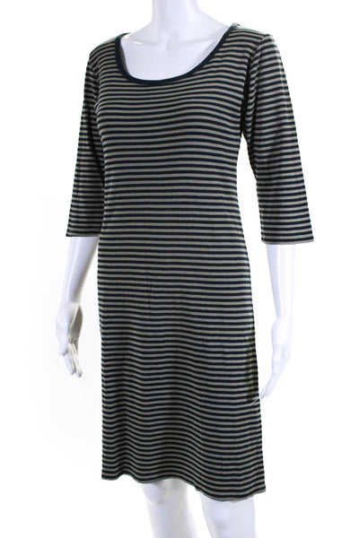 Christina Lehr Womens Striped Long Sleeves Shirt Dress Navy Blue Gray Size 3