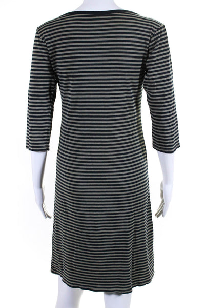 Christina Lehr Womens Striped Long Sleeves Shirt Dress Navy Blue Gray Size 3