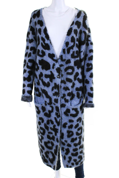 Ragdoll Womens Button Front Leopard Print Long Cardigan Sweater Blue Black Small