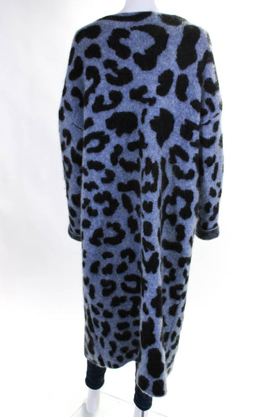 Ragdoll Womens Button Front Leopard Print Long Cardigan Sweater Blue Black Small