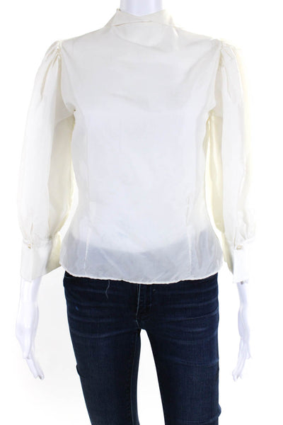 Designer Womens Puff Sleeve Collared Taffeta Top Blouse White Small eBay Endless