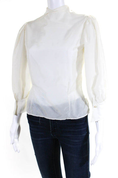 Designer Womens Puff Sleeve Collared Taffeta Top Blouse White Small eBay Endless