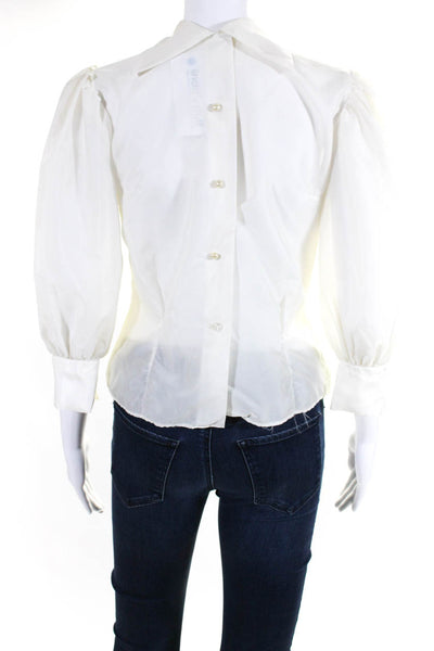 Designer Womens Puff Sleeve Collared Taffeta Top Blouse White Small eBay Endless