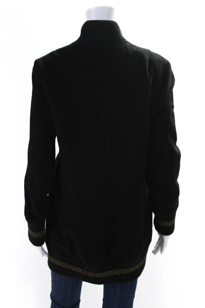 Sam Edelman Womens Front Zip Metallic Striped Trim Jacket Black Wool Size XS