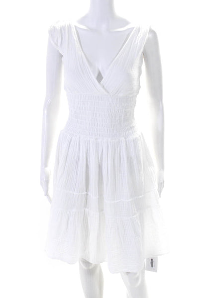 Felicite Womens Sleeveless Smocked A Line Mini Dress White Cotton Size 1