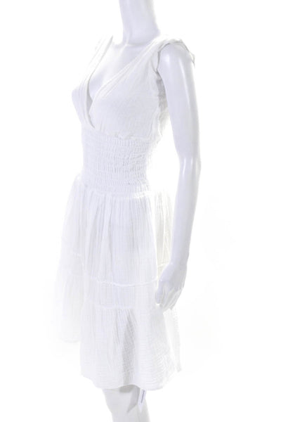 Felicite Womens Sleeveless Smocked A Line Mini Dress White Cotton Size 1
