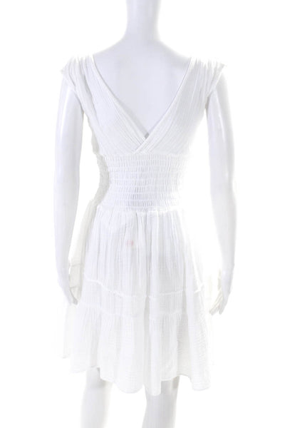 Felicite Womens Sleeveless Smocked A Line Mini Dress White Cotton Size 1