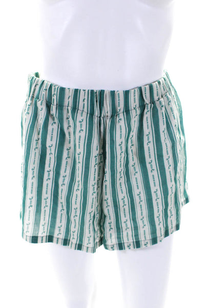 Diza Gabo Womens Elastic Waistband Striped Short Shorts Green White Size S/M