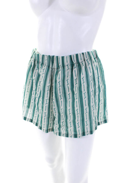 Diza Gabo Womens Elastic Waistband Striped Short Shorts Green White Size S/M