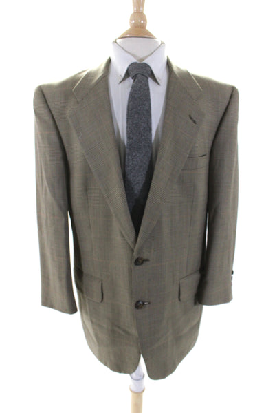 Burberry Mens Wool Houndstooth Striped Buttoned Blazer Jacket Tan Size EUR44