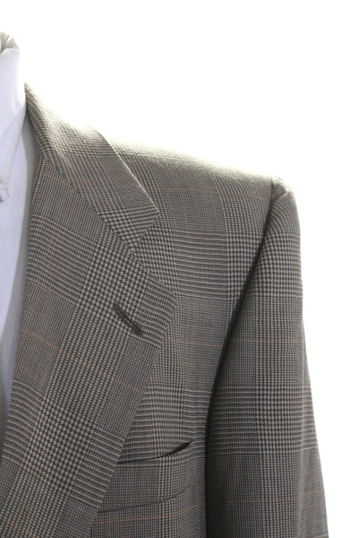 Burberry Mens Wool Houndstooth Striped Buttoned Blazer Jacket Tan Size EUR44