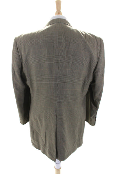 Burberry Mens Wool Houndstooth Striped Buttoned Blazer Jacket Tan Size EUR44