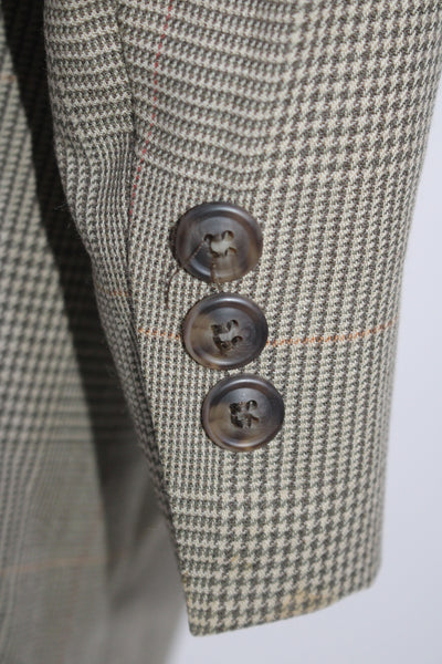 Burberry Mens Wool Houndstooth Striped Buttoned Blazer Jacket Tan Size EUR44