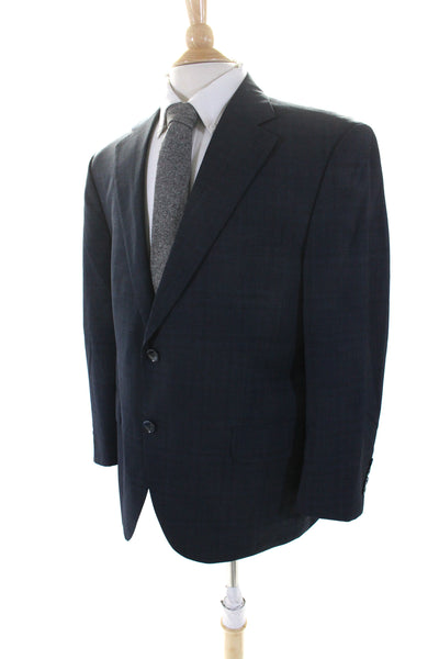 Peter Millar Mens Striped Print Buttoned Darted Collared Blazer Navy Size EUR44