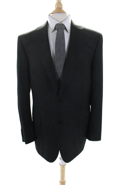 Canali Mens Wool Striped Print Collar Button Long Sleeve Blazer Black Size EUR56