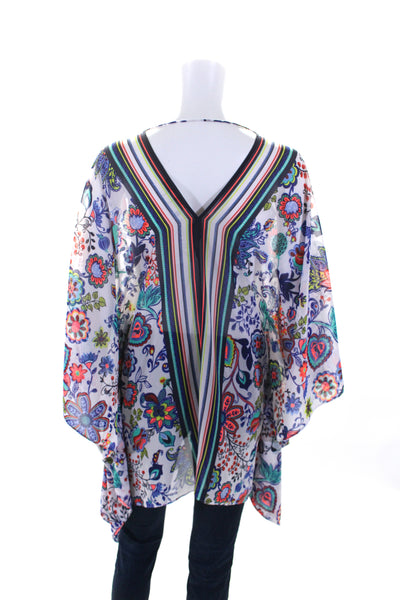 Milly Womens Striped Floral V Neck Chiffon Cover Up Dress Multicolor XXS/XS