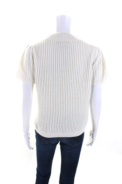 Rachel Zoe Womens Puff Sleeve Cable Knit Chenille Sweater White Size Medium