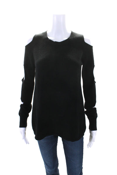 Aqua Cashmere Womens Crew Neck Cold Shoulder Sweater Black Cashmere Size Small